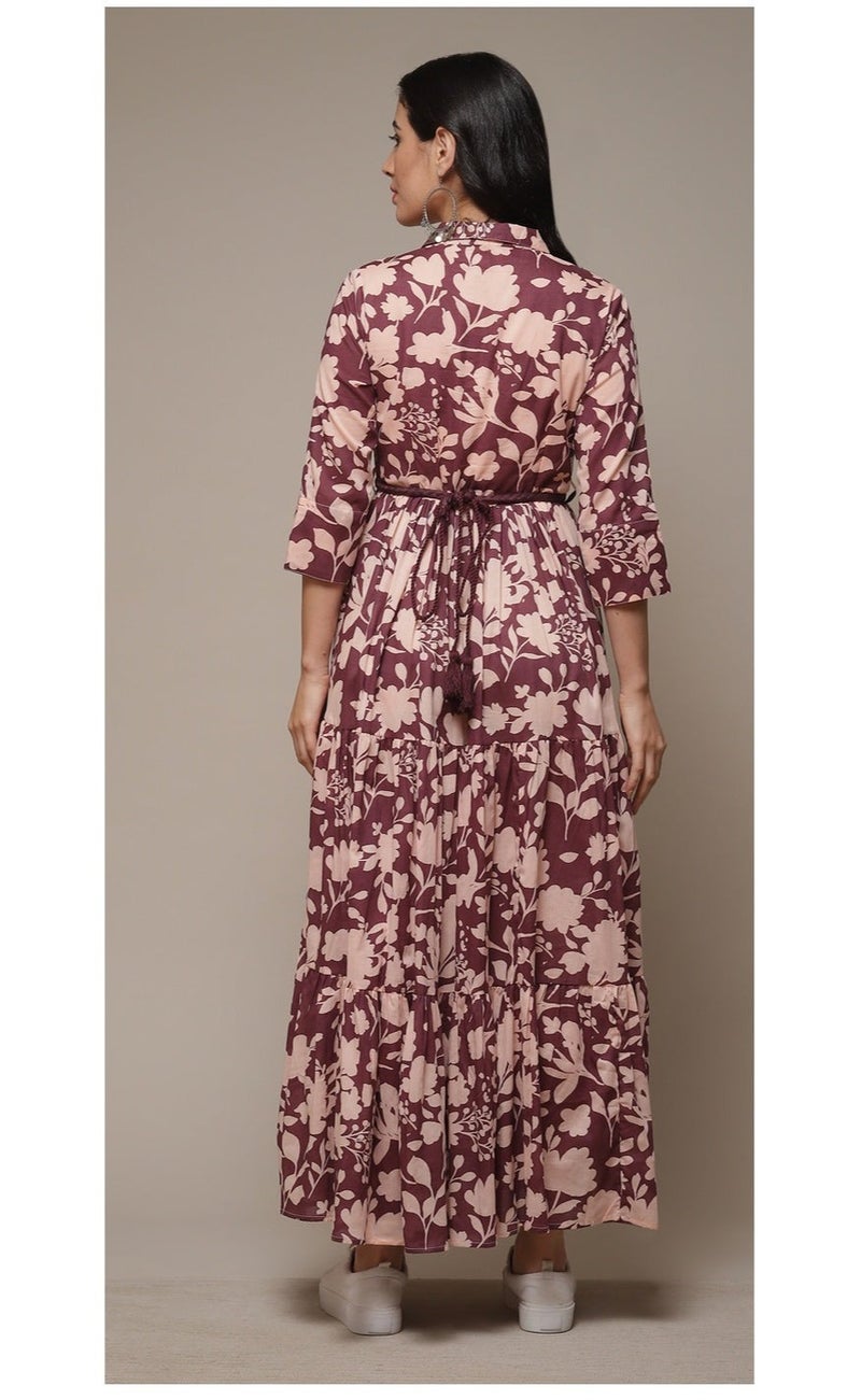 بيبا فستان بنقشة قطنية بنفسجية وطبقات - Image 3