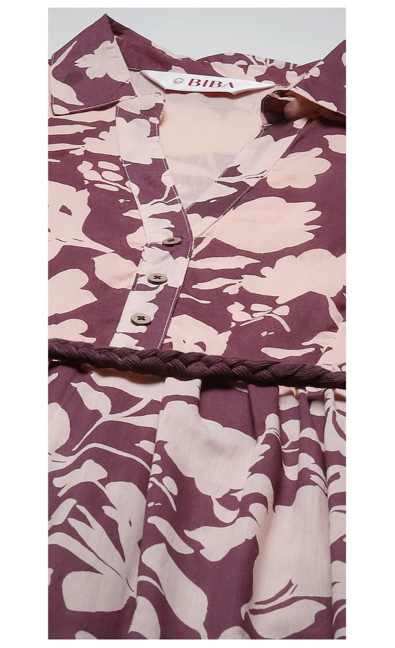 Biba purple Purple Cotton Tiered Printed Dress for Women | Best Price UAE