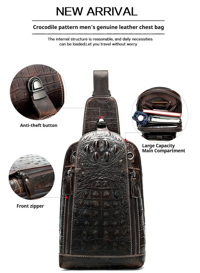 Genuine leather men's chest bag, crocodile pattern, crossbody bag with anti-theft button - Image 2