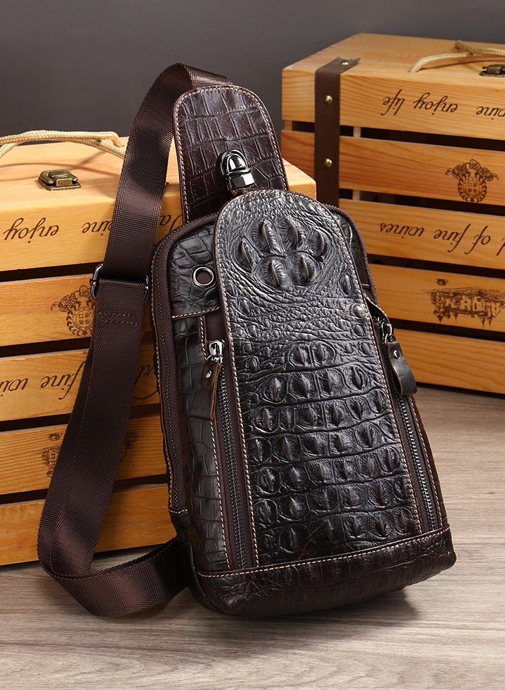 Genuine leather men's chest bag, crocodile pattern, crossbody bag with anti-theft button - Image 1