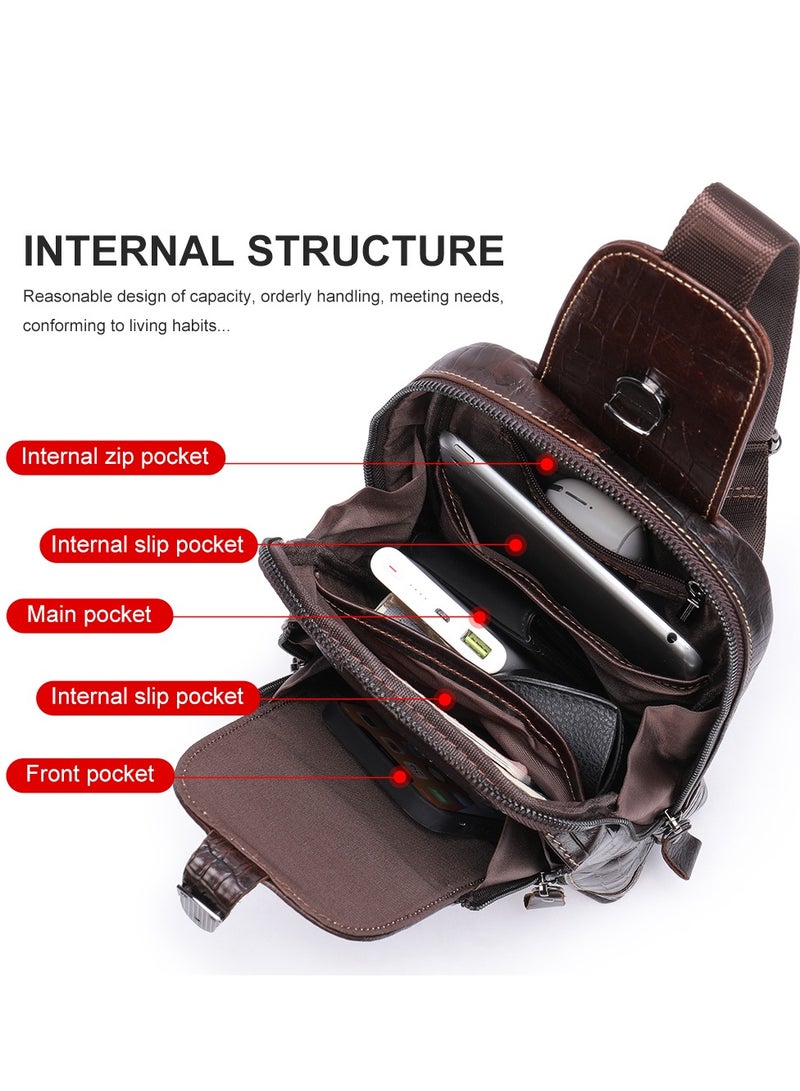 Genuine leather men's chest bag, crocodile pattern, crossbody bag with anti-theft button - Image 4