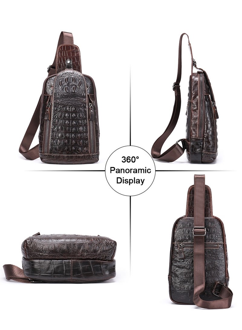 Genuine leather men's chest bag, crocodile pattern, crossbody bag with anti-theft button - Image 5