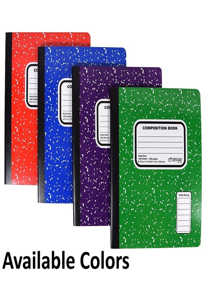 Top Flight Colored Marble Composition Book, 100 Sheets, Wide Rule, 9.75 x 7.5 Inches, 1 Book, Cover Color May Vary (41352) - Image 2