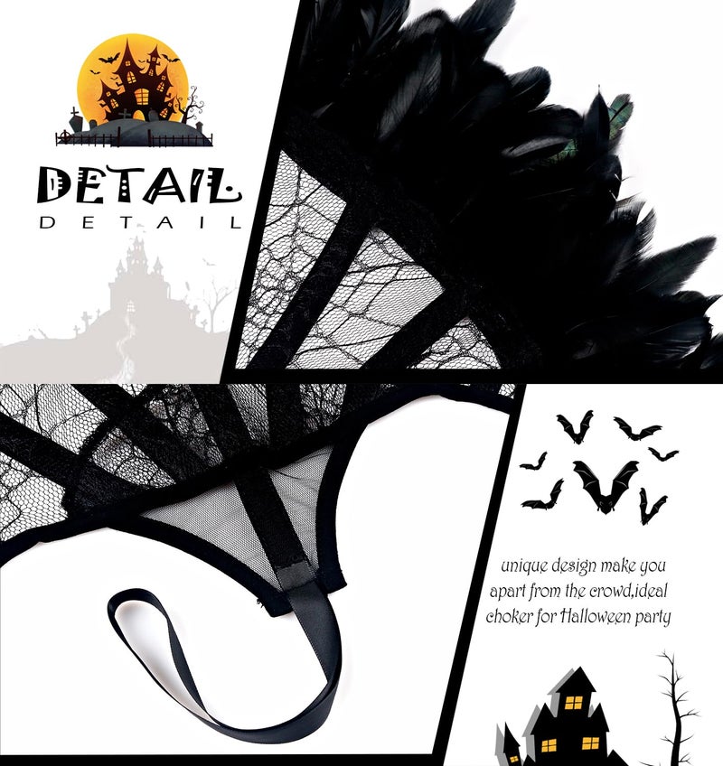 L'VOW Gothic Black Lace Vampire Collar Victorian Stand Up Feather Collar for Women Halloween Masquerade Feather Costume - Image 5