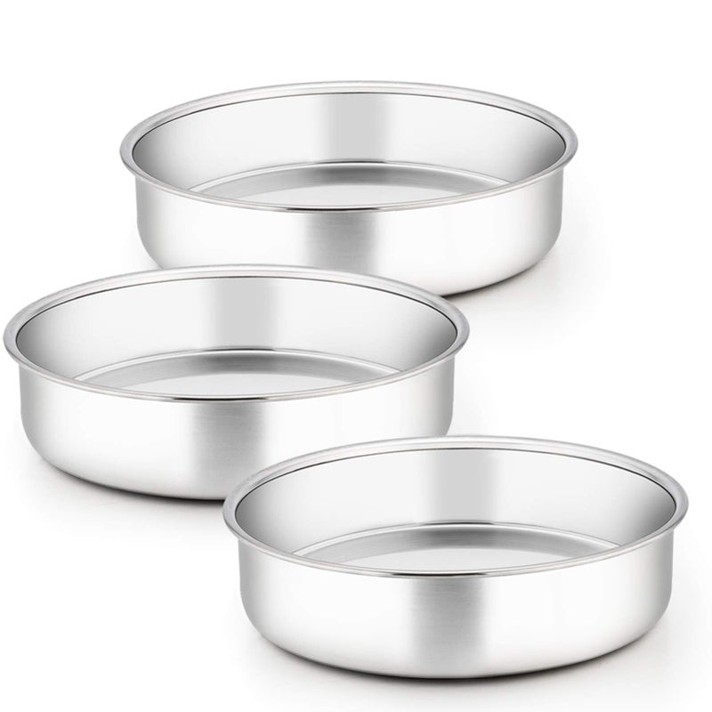 TeamFar TeamFar 9 Inch Cake Pan 3 Pcs Round Tier Cake Pans Set Stainless Steel for Baking Steaming Serving Perfect for Birthday Wedding Celebrations Healthy  Sturdy Mirror Finish  Dishwasher Safe