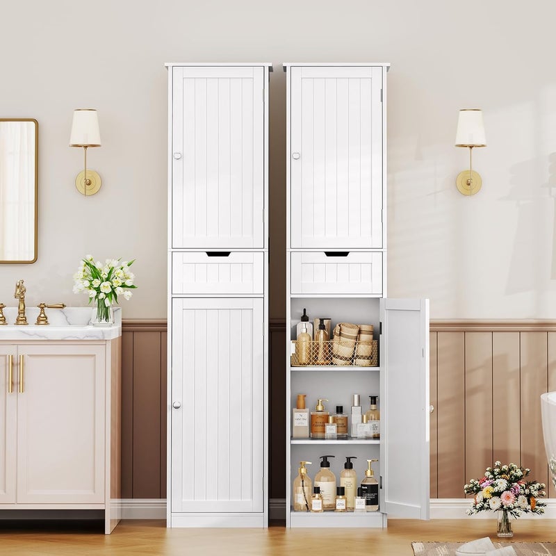 Iwell 67" Tall Bathroom Cabinet, Storage Cabinet with 2 Doors & 1 Drawer, Bathroom Storage Cabinets with Adjustable Shelves, for Living Room, Entryway, Home Office, White - Image 1