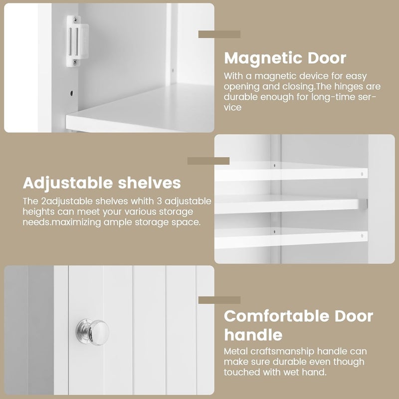 Iwell 67" Tall Bathroom Cabinet, Storage Cabinet with 2 Doors & 1 Drawer, Bathroom Storage Cabinets with Adjustable Shelves, for Living Room, Entryway, Home Office, White - Image 5