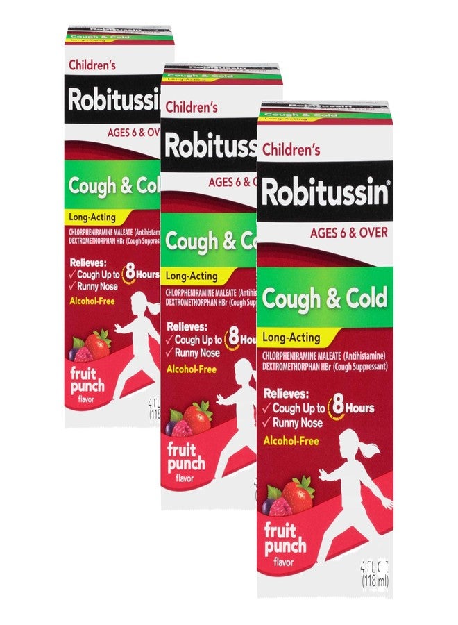 Robitussin Children's Long-Acting Cough and Cold Medicine for Kids, Fruit Punch Flavor - 4 Fl Oz Bottle (Pack of 3) - Image 1