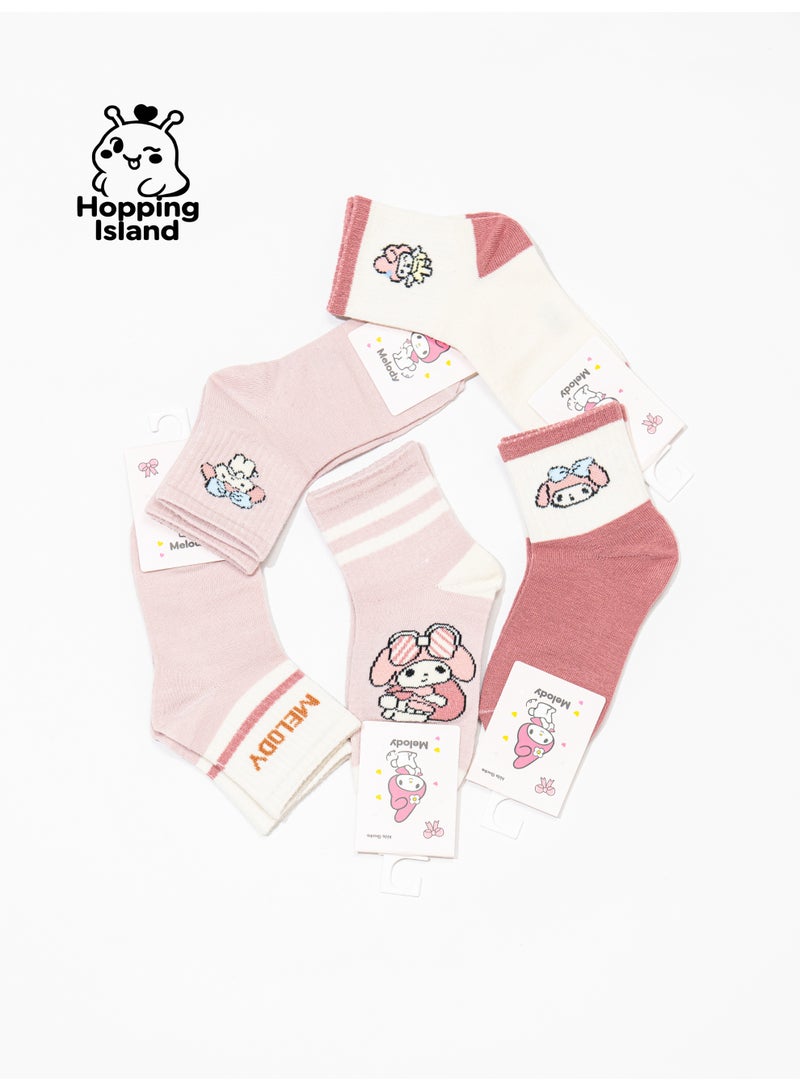 Hopping Island Kids Socks 5Pairs Pink Melody Bunny Pattern Size M [HI] - Image 5