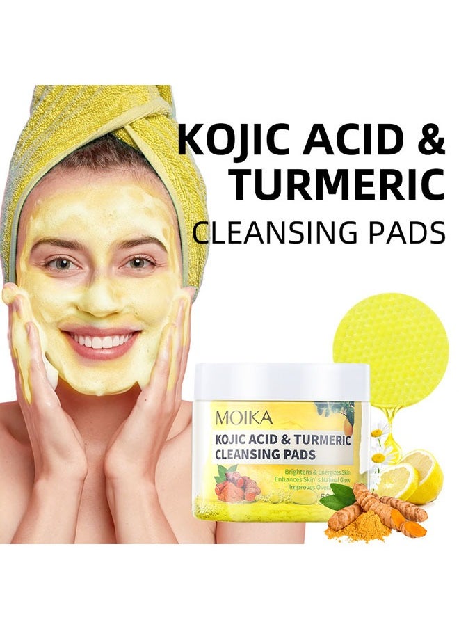 MOIKA - 50 Pcs Kojic Acid & Turmeric Cleansing Pads for Dark Spots Turmeric Kojic Acid Cleansing Pads Helps Balance Skin Oil & Water Fade Spot Remove Excess Keratin Clean Oil Refines Pores Kojic Acid Pads - Image 1