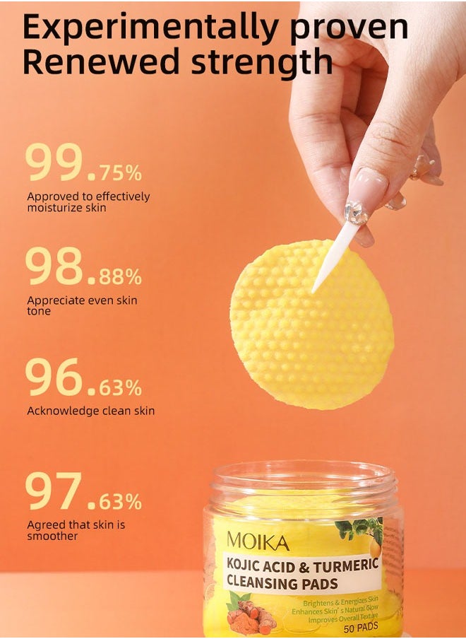 MOIKA - 50 Pcs Kojic Acid & Turmeric Cleansing Pads for Dark Spots Turmeric Kojic Acid Cleansing Pads Helps Balance Skin Oil & Water Fade Spot Remove Excess Keratin Clean Oil Refines Pores Kojic Acid Pads - Image 1