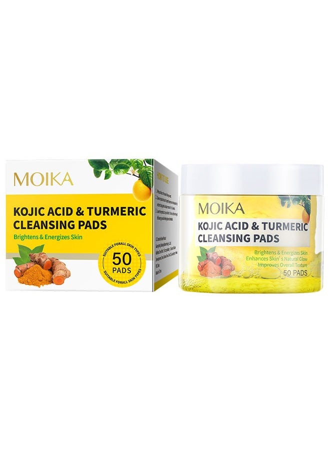 MOIKA - 50 Pcs Kojic Acid & Turmeric Cleansing Pads for Dark Spots Turmeric Kojic Acid Cleansing Pads Helps Balance Skin Oil & Water Fade Spot Remove Excess Keratin Clean Oil Refines Pores Kojic Acid Pads - Image 1