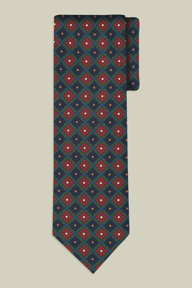 دوبل غانغر Two-tone men's tie with macro geometric pattern - DK Green
