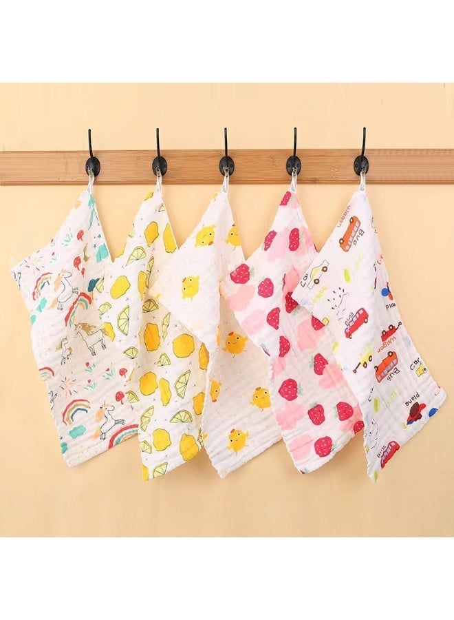Six-layer gauze pure cotton printed baby towel baby soft absorbent face towel newborn baby towel (4 pieces) - Image 1