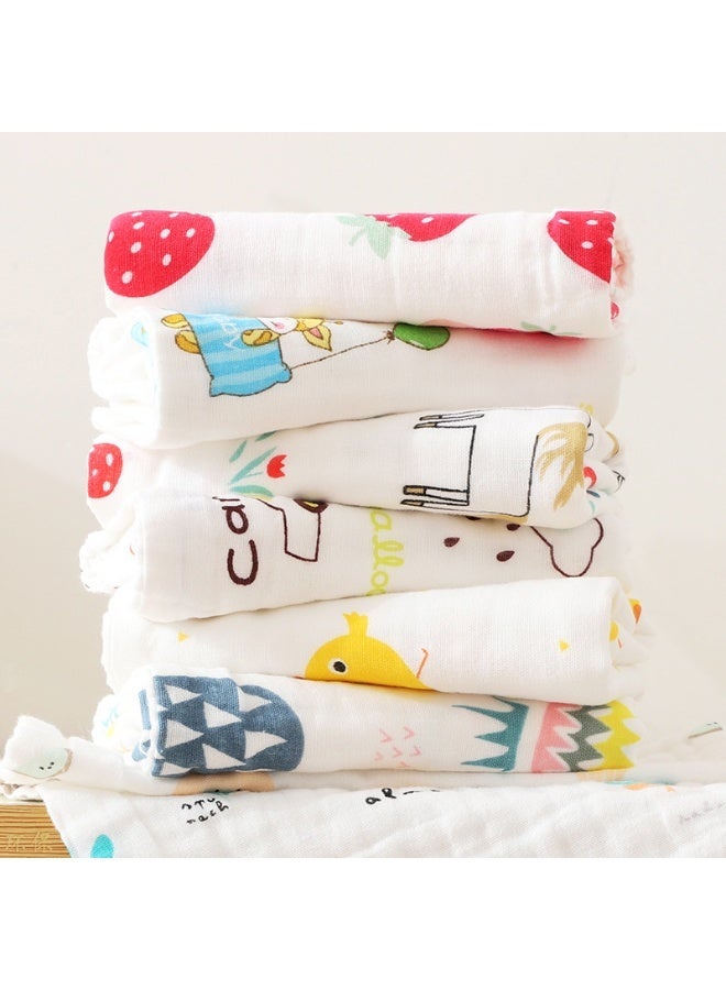 Six-layer gauze pure cotton printed baby towel baby soft absorbent face towel newborn baby towel (4 pieces) - Image 2