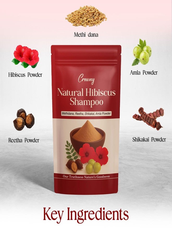 Crowny Natual Hair Hibiscus Shampoo for Men & Women - Amla, Reetha, Shikakai, Methi Dana & Hibiscus Powder - Paraben & Sulphate-Free, 200g (Pack of 1) - Image 4