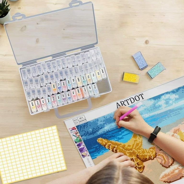 Niralasa Niralasa 64 Grids Diamond Painting Boxes Clear Plastic Organizer Box Embroidery Accessories Storage Container with Adjustable Dividers for Art Craft Nail Diamonds Bead Storage - Image 2