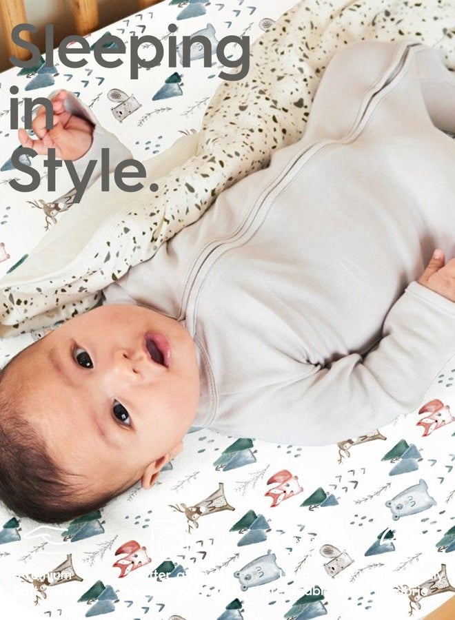 TotBasic Pack and Play Sheets Fitted, Ultra Soft Mini Crib Sheets Boy, Neutral Pack N Play Mattress Sheets Hypoallergenic and Soothing, Premium Jersey Playard Sheets, Safari Animals, 2 Pack - Image 3