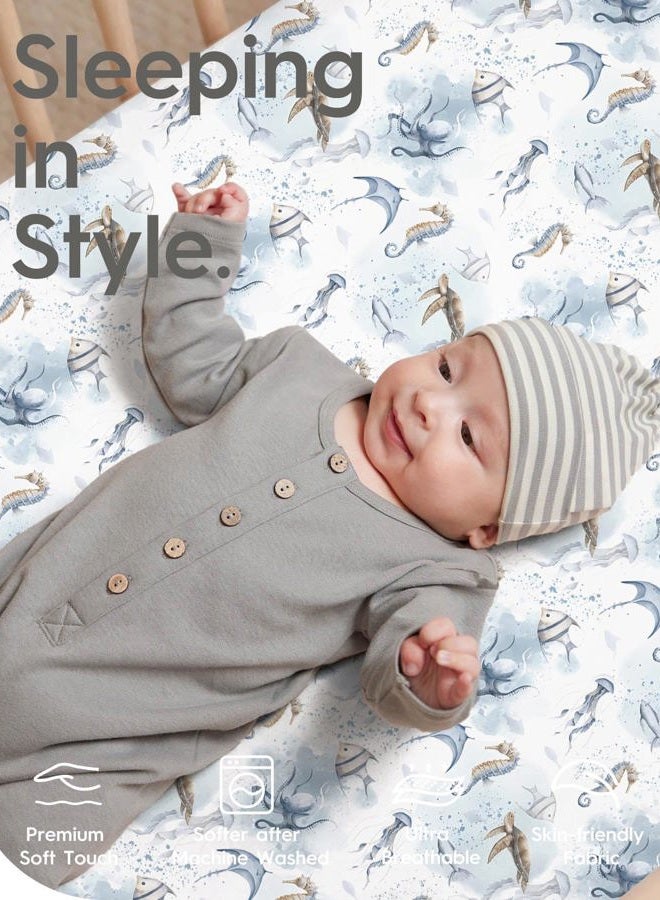 TotBasic Pack and Play Sheets Fitted, Ultra Soft Mini Crib Sheets Boy, Neutral Pack N Play Mattress Sheets Hypoallergenic and Soothing, Premium Jersey Playard Sheets, Safari Animals, 2 Pack - Image 2