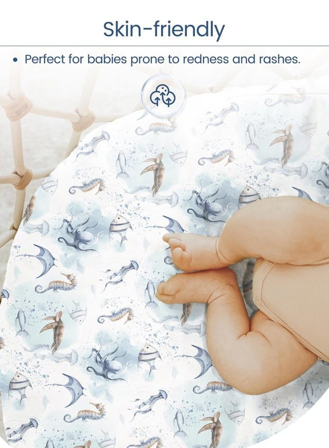 TotBasic Pack and Play Sheets Fitted, Ultra Soft Mini Crib Sheets Boy, Neutral Pack N Play Mattress Sheets Hypoallergenic and Soothing, Premium Jersey Playard Sheets, Safari Animals, 2 Pack - Image 4