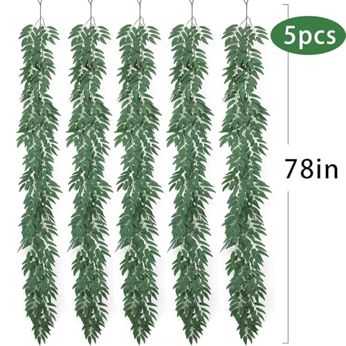 mizii 5 Packs 390" Artificial Vines Willows Garland Fake Vine Italian Ruscus Silk Green Leaves Faux Plants Greenery Decoration for Bedroom Room Wall Party Table Centerpieces Wedding Arch Decor - Image 2