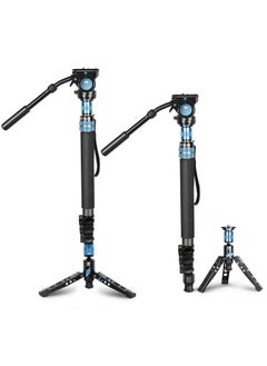sirui SIRUI P-424FS 66.7" Carbon Fiber Camera Monopod with VH-10 Fluid Video Head, Professional Heavy Duty Monopod with Tripod Base, Flip Locks for DSLR Camera, Max Loading 6kg/13.2lbs  - Image 1