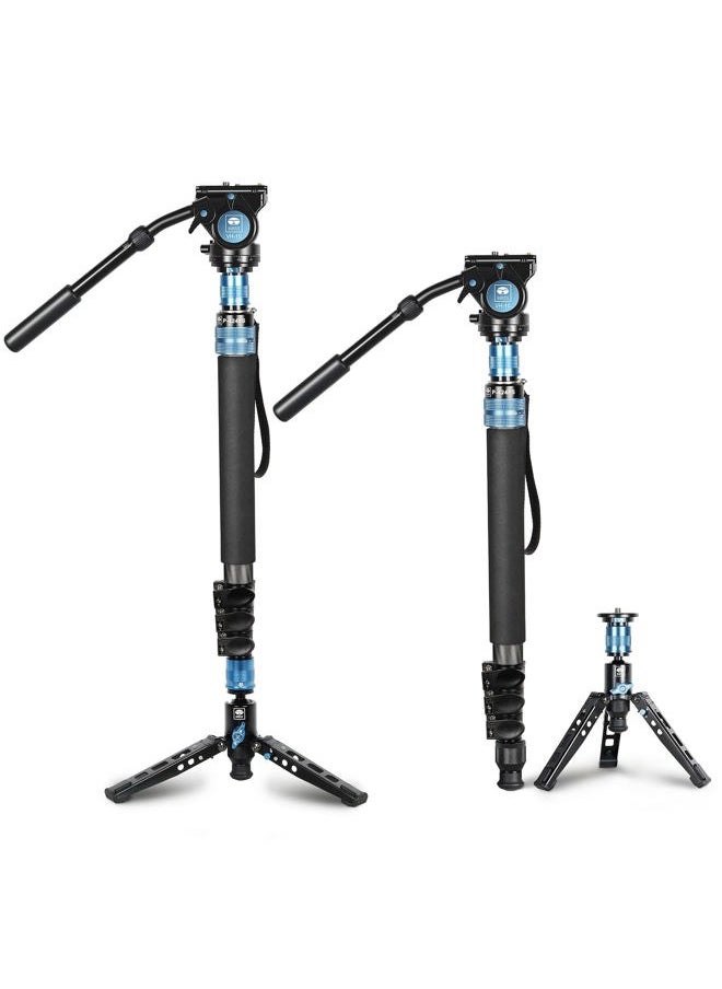 sirui - SIRUI P-424FS 66.7" Carbon Fiber Camera Monopod with VH-10 Fluid Video Head, Professional Heavy Duty Monopod with Tripod Base, Flip Locks for DSLR Camera, Max Loading 6kg/13.2lbs - Image 1