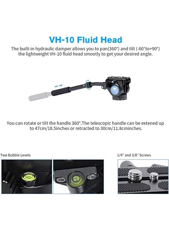 sirui - SIRUI P-424FS 66.7" Carbon Fiber Camera Monopod with VH-10 Fluid Video Head, Professional Heavy Duty Monopod with Tripod Base, Flip Locks for DSLR Camera, Max Loading 6kg/13.2lbs - Image 1