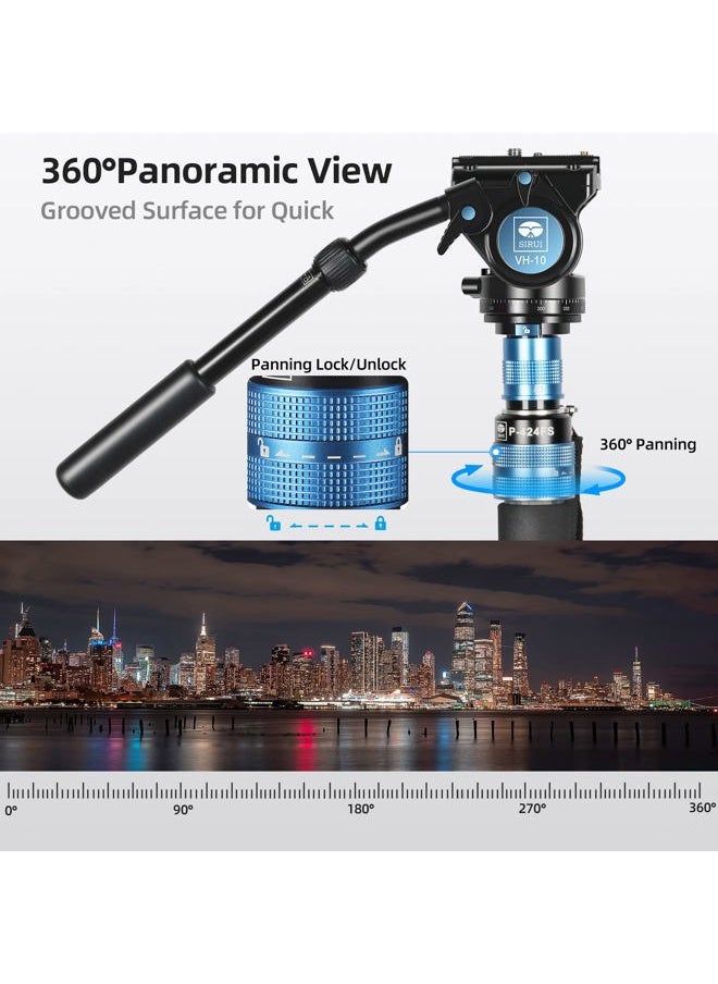 sirui - SIRUI P-424FS 66.7" Carbon Fiber Camera Monopod with VH-10 Fluid Video Head, Professional Heavy Duty Monopod with Tripod Base, Flip Locks for DSLR Camera, Max Loading 6kg/13.2lbs - Image 1