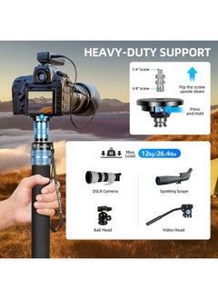 sirui SIRUI P-424FS 66.7" Carbon Fiber Camera Monopod with VH-10 Fluid Video Head, Professional Heavy Duty Monopod with Tripod Base, Flip Locks for DSLR Camera, Max Loading 6kg/13.2lbs  - Image 4