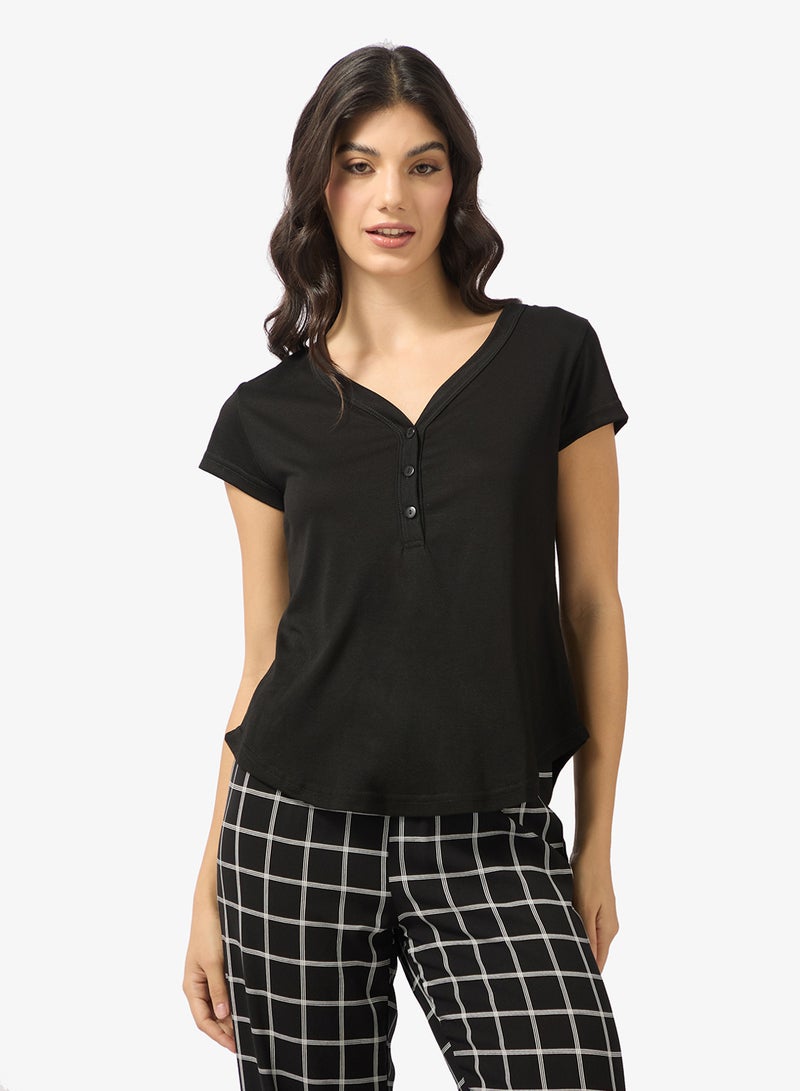 جينجر طقم بيجامة كاروهات وبلوزة بياقة على شكل حرف - Image 3