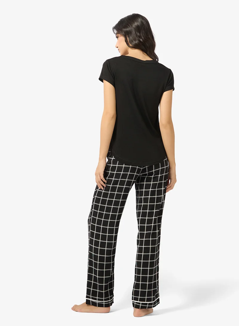 Ginger V Neck Top & Checkered Pyjama set