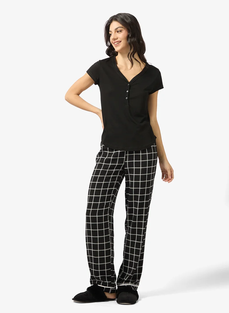 Ginger V Neck Top & Checkered Pyjama set