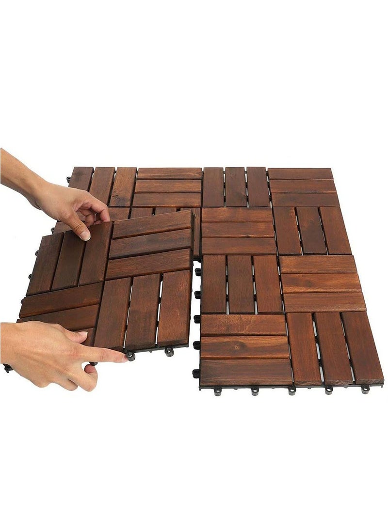 LINGWEI Pack of 20 Wooden Tiles Hardwood Decking Tiles with Snap & Plastic Base Easy to Install Interlocking Floor Tiles For Outdoor & Indoor Use Decorative Deck Tiles for Garden Balcony Home Pool  - Image 4