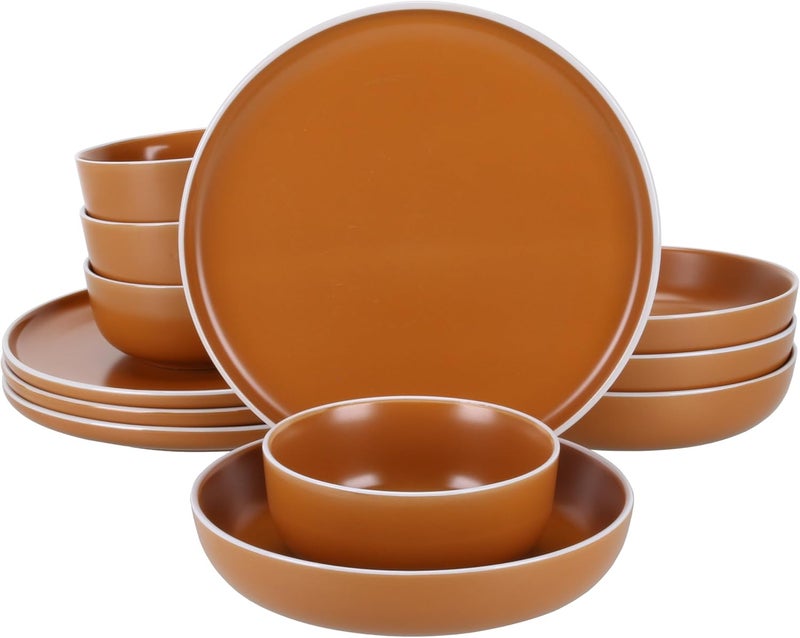 BIA Cordon Bleu BIA Cordon Bleu Stoneware Tempo 12Piece Dinnerware Set Double Bowl Terracotta  - Image 1