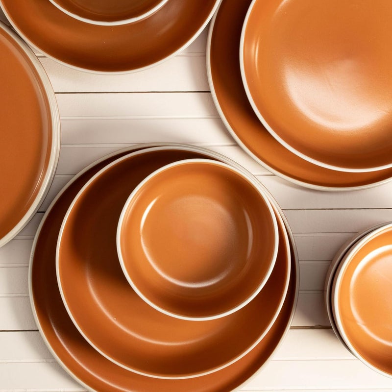 BIA Cordon Bleu BIA Cordon Bleu Stoneware Tempo 12Piece Dinnerware Set Double Bowl Terracotta  - Image 5