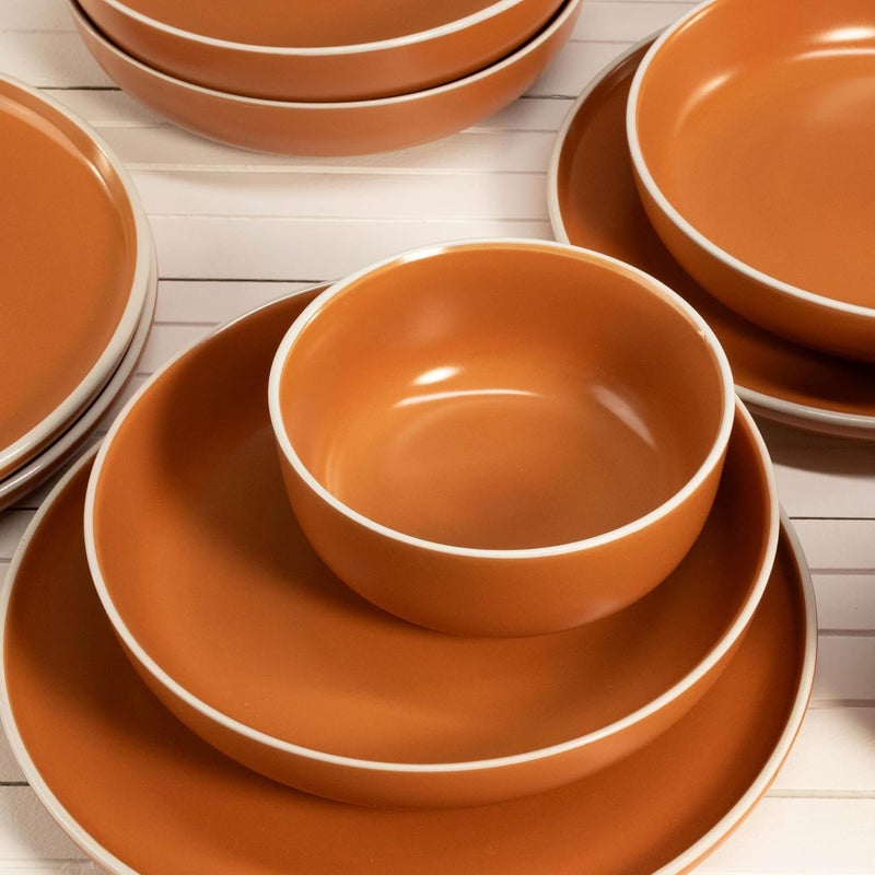 BIA Cordon Bleu BIA Cordon Bleu Stoneware Tempo 12Piece Dinnerware Set Double Bowl Terracotta  - Image 3