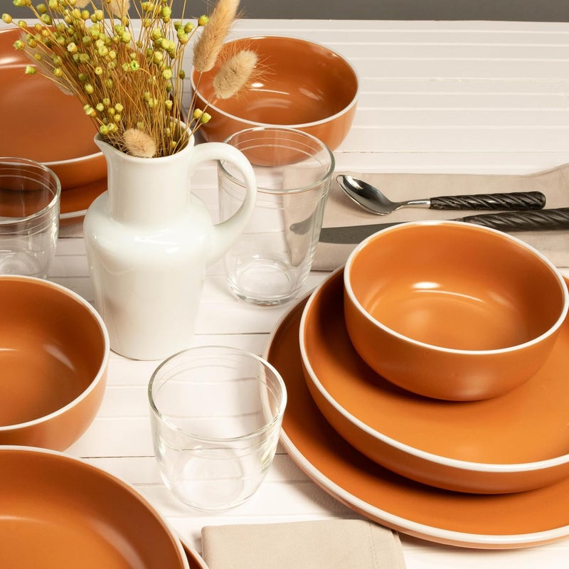 BIA Cordon Bleu BIA Cordon Bleu Stoneware Tempo 12Piece Dinnerware Set Double Bowl Terracotta  - Image 4