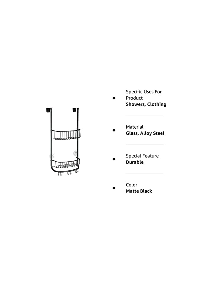 Raxoom Forma Bathroom Over The Door Shower Caddy With Storage Baskets Shelves And Hooks For Shampoo, Conditioner, Soap, Matte Black - Image 4