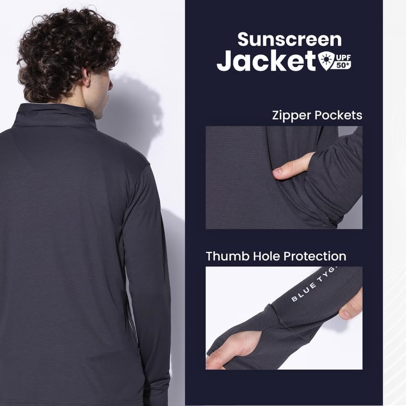 BLUE TYGA Sunscreen Jacket with UV Protection UPF 50+ Jacket with Breathability & Coolrush Technology Lightweight Jackets for Men - Image 5