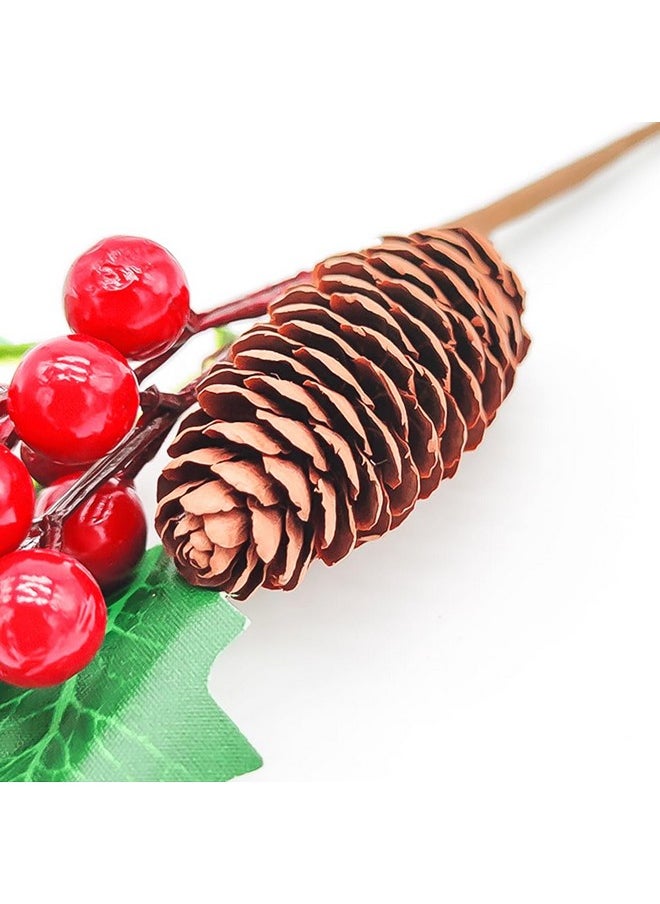 Dophee - dophee 10Pcs Artificial Berry Branch Red Berry Green Leaves with Pinecone for Christmas Tree DIY Crafts Holiday Home Kitchen Wedding Decorations Floral Arrangement Table - Image 1