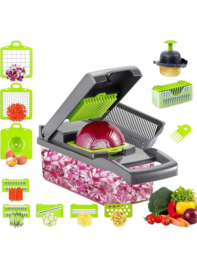 SKY-TOUCH Vegetable Chopper: Multifunctional All In One Food Slicer Dicer Cutter With Draining Basket Grater With Container Compact Kitchen Gadgets Sets For Cooking - Image 1