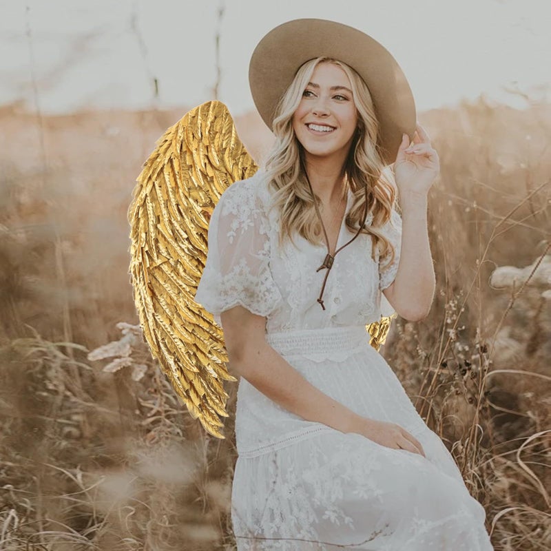 whitefeather Angel Wings Costume Accessories - Realistic Wings for Adults, Lightweight Adjustable Fairy Wings for Halloween (gold, 1.8ft) - Image 2
