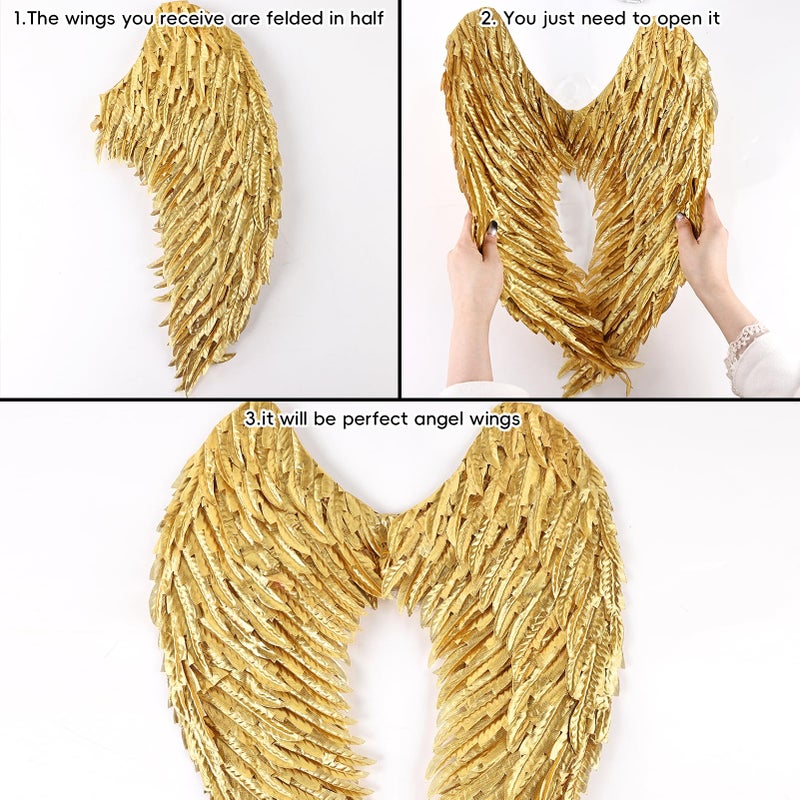 whitefeather Angel Wings Costume Accessories - Realistic Wings for Adults, Lightweight Adjustable Fairy Wings for Halloween (gold, 1.8ft) - Image 5