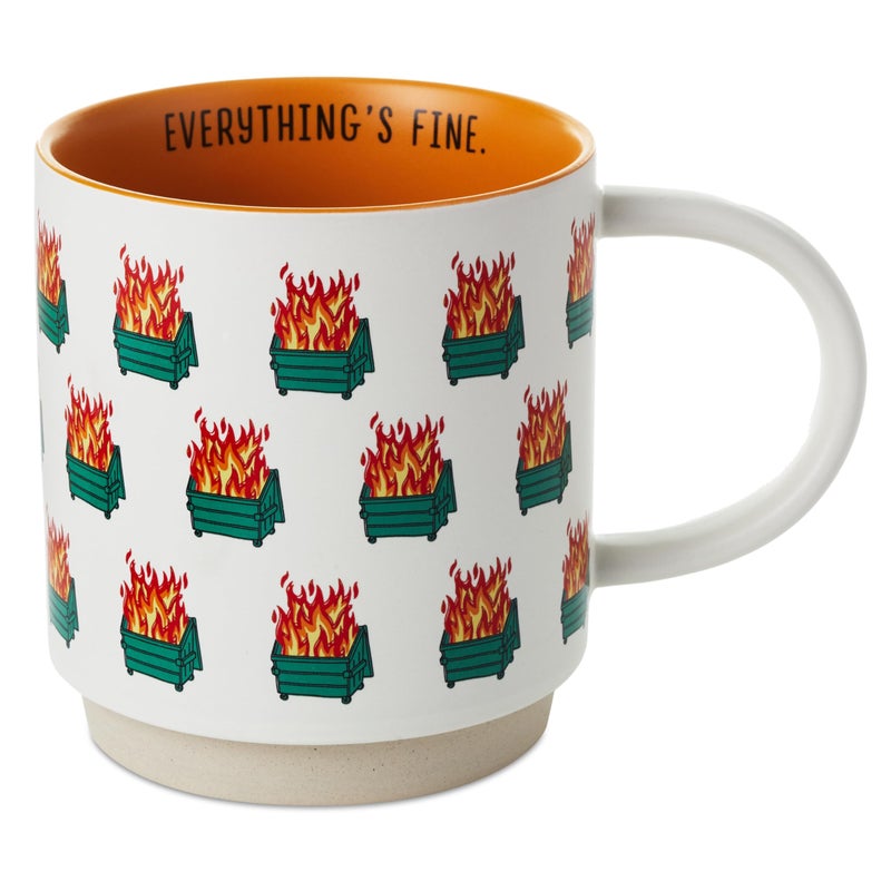 Hallmark Shoebox Funny Dumpster Fire Mug 16 oz Everythings Fine Gift for Friend Coworker Sibling
