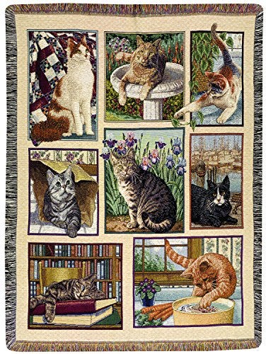Manual Woodworker Manual Tapestry Throw with Fringe, Kitty Korner, 47 X 60-Inch - Image 3