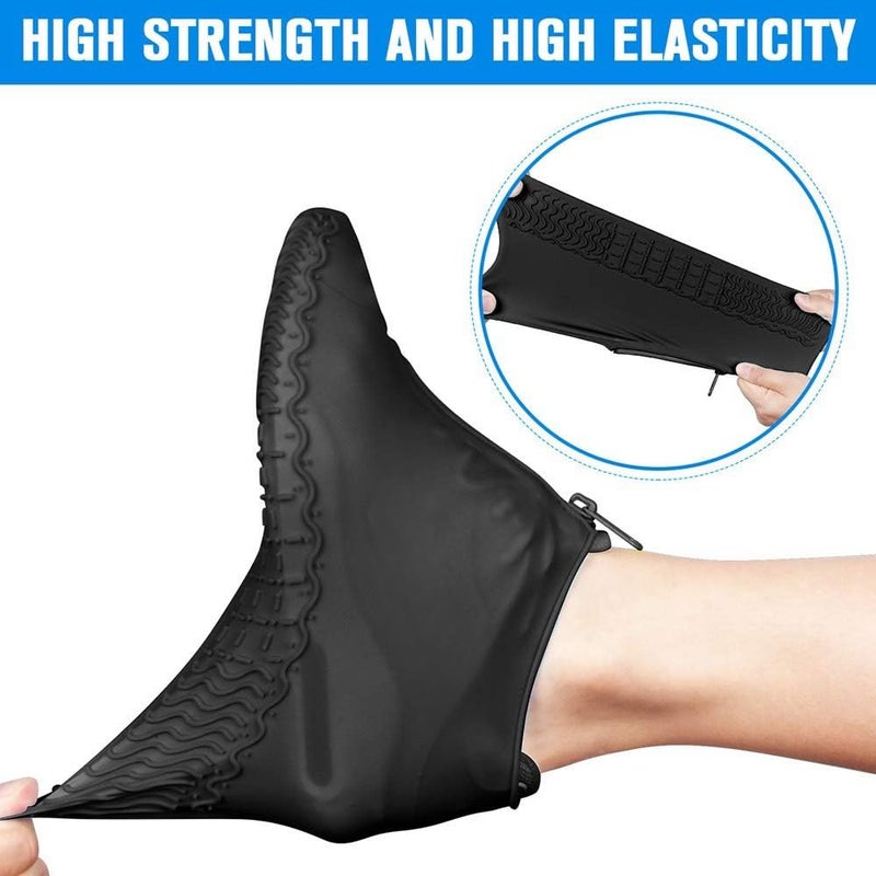 Silicone Shoe Covers, Upgrade Reusable Overshoes with Zipper, Resistant Rain Boots Non-Slip Washable Protection for Women, Men (XL (Women 11.5-14, Men 11-14) (Color : Black) - Image 2