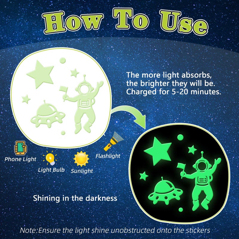 Neasyth 556PCS Glow in The Dark Stars for Ceiling, 3D Glow in The Dark Space Galaxy Stickers Astronaut Rocket Planet Dots Stars for Kids Room Wall Decals Ceiling Decorations Party Birthday Gift (Green) - Image 4