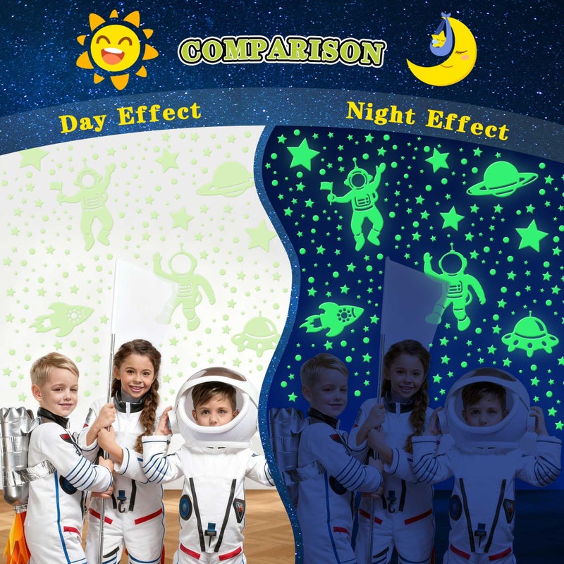 Neasyth 556PCS Glow in The Dark Stars for Ceiling, 3D Glow in The Dark Space Galaxy Stickers Astronaut Rocket Planet Dots Stars for Kids Room Wall Decals Ceiling Decorations Party Birthday Gift (Green) - Image 5