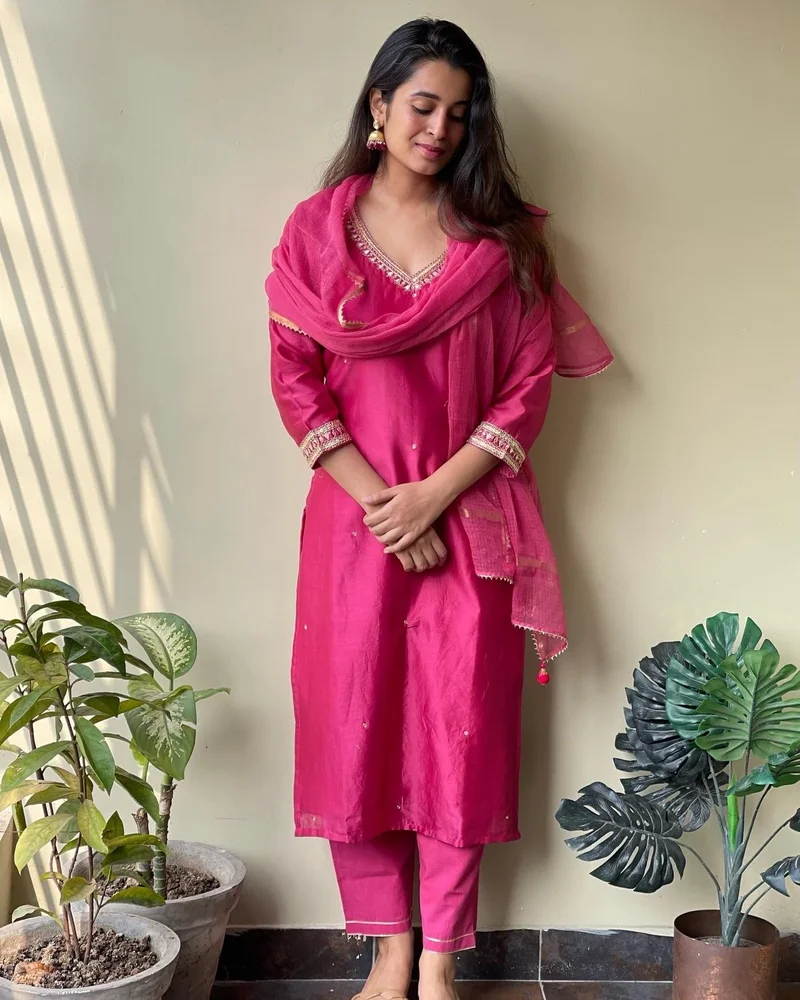 GoSriKi Pink GoSriKi Women's Cotton Blend Kurta with Pant & Dupatta (BAGICHA-Rani-GS_Pink_XXXX-Large) for Women | Best Price UAE